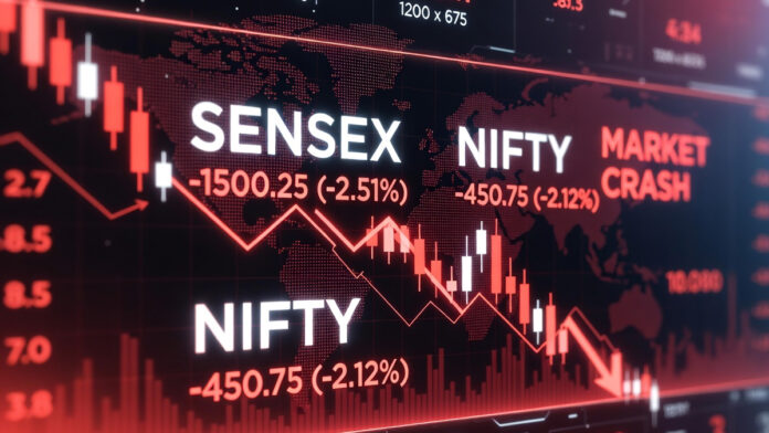 india-market-cap-loss-top-c Stock market screen showing falling Indian equity indices