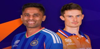 Indian cricket players discussing strategy during match