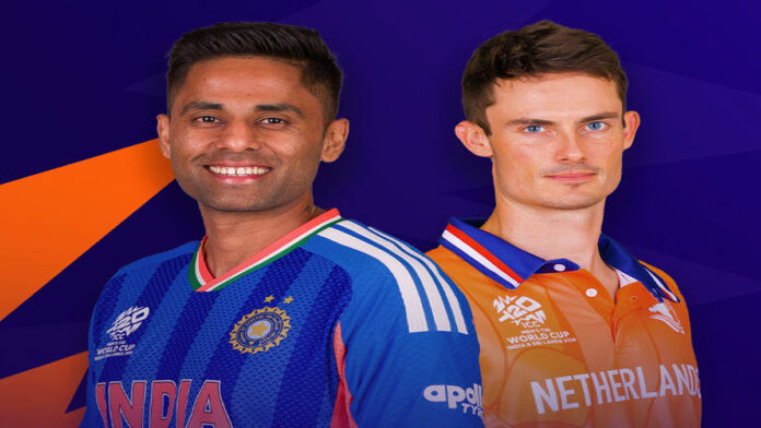 india-vs-netherlands-playin Indian cricket players discussing strategy during match