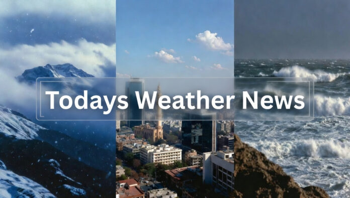 Snowfall in the western Himalayas, sunny afternoon in Delhi-NCR, and rough sea conditions along India’s coast during February weather shift.