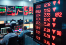 Indian Stock Market Opens Lower: Sensex, Nifty Slip in Early Trade After Friday’s Sharp Fall Trading screen displaying falling stock chart symbolizing weak market opening