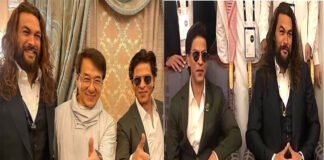 Shah Rukh Khan and Jason Momoa at public events highlighting global celebrity admiration