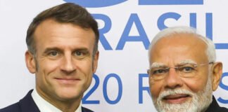 Narendra Modi welcoming Emmanuel Macron during official India visit