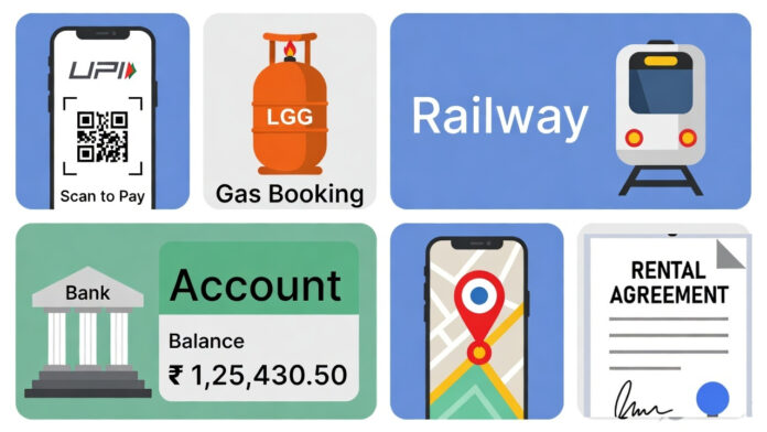 march-1-rule-changes-upi-lp Infographic showing March 1 rule changes including UPI security, LPG price update, railway app shutdown, and banking norms