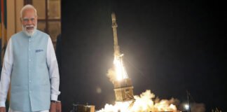 PM Modi and Iron Dome missile defense system launching interceptor rocket during night operation