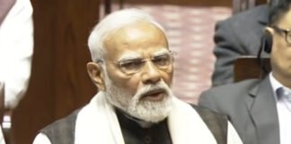 Prime Minister Narendra Modi speaking in the Rajya Sabha during the Budget Session