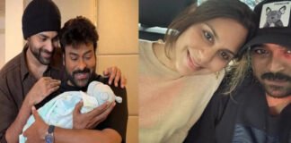 Ram Charan and Upasana Konidela at a traditional ceremony celebrating their twins' naming ritual.