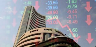 Bombay Stock Exchange building in Mumbai after Sensex fell 961 points and Nifty slipped below 25,200