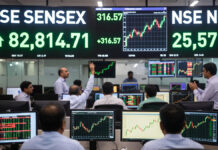 Sensex Jumps 317 Points, Nifty Closes Above 25,570 on Feb 20, 2026 – Indian Stock Market Closing Highlights Indian stock market closing green Sensex up 316 points Nifty above 25571 February 20 2026 trading floor