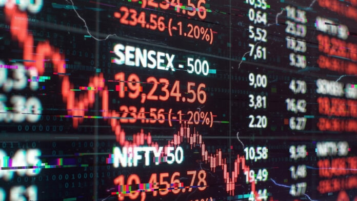 sensex-nifty-market-fall-ch Stock market screen showing sharp decline in Indian indices