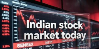 Indian stock market screen showing declining indices at market open