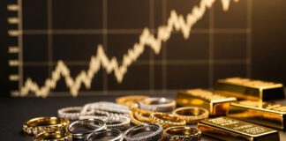 Gold and silver bars displayed in bullion market reflecting sharp price rise