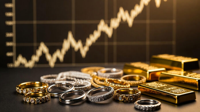 silver-gold-price-rally-mcx Gold and silver bars displayed in bullion market reflecting sharp price rise