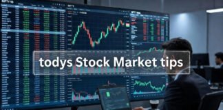 Indian stock market trading screen showing Nifty levels and financial stocks during volatile session.