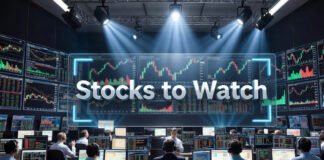 Indian traders watching stock charts on screens