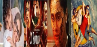 Bollywood movie posters and cinema audience during Sunday box office collection weekend
