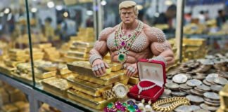 Donald Trump - Gold bars and silver coins displayed in bullion market amid price surge