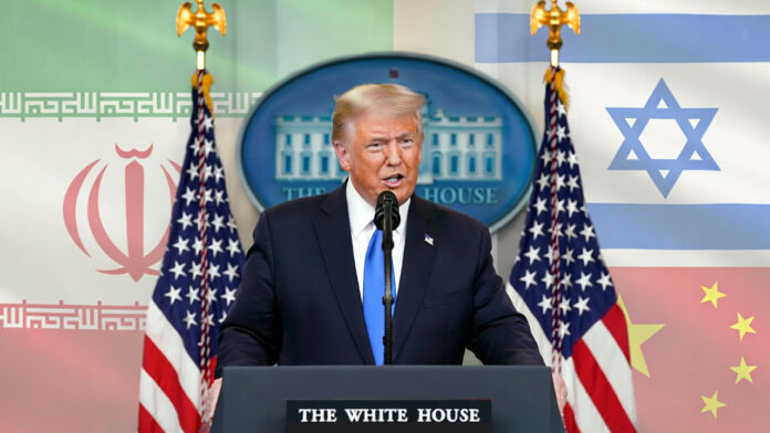 President Donald Trump speaking about Iran nuclear deal while referencing meetings with Netanyahu and Xi Jinping.