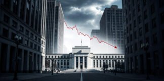 US economic district and Federal Reserve building representing GDP slowdown news