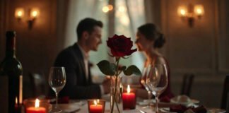 Romantic Valentine’s Day candlelight dinner setup