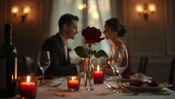 Romantic Valentine’s Day candlelight dinner setup