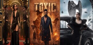 Yash in stylish suit with leading actresses in official Toxic movie poster highlighting ₹600 crore pre-release deal