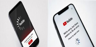 Smartphone showing YouTube error message during outage