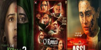 Box office collection display showing The Kerala Story 2 leading Saturday earnings while O Romeo and Assi trail at Indian theaters