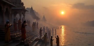 Devotees performing rituals on Chaitra Amavasya during Raj Panchak in India