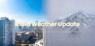 Mixed weather in North India showing sunny plains and snow-covered mountains