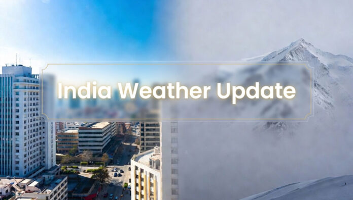 North-India-Weather-Update Mixed weather in North India showing sunny plains and snow-covered mountains