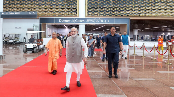 PM-Modi-walkthrough-of-Term PM Modi walkthrough of Terminal Building of Noida International Airport, Jewar, in Uttar Pradesh with yogi adityanath
