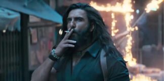 Ranveer Singh as an Indian spy in Dhurandhar The Revenge performing an intense action sequence in a 2026 Bollywood thriller