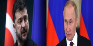 Volodymyr Zelenskyy with Vladimir Putin