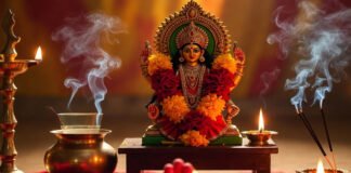 Maa Shailputri idol worship with kalash sthapana on Chaitra Navratri first day