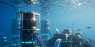 Underwater data center modules installed on the ocean floor near Hainan China