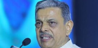RSS General Secretary Dattatreya Hosabale speaking at Akhil Bharatiya Pratinidhi Sabha in Samalkha Haryana