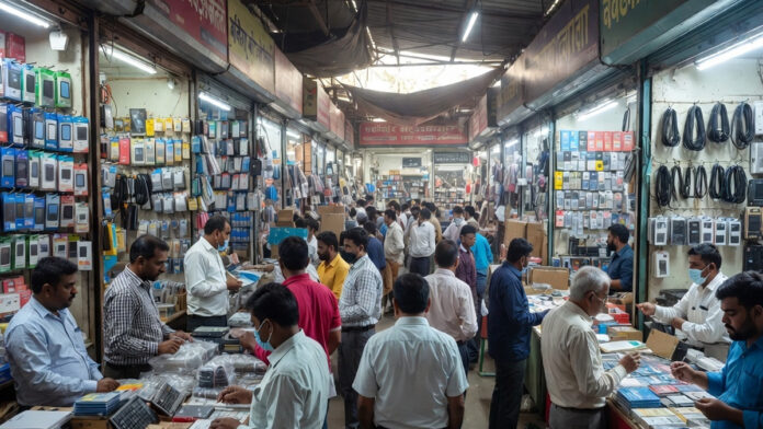 delhi-electronics-market-wa Delhi electronics market with traders and customers as supply disruptions raise prices during West Asia conflict