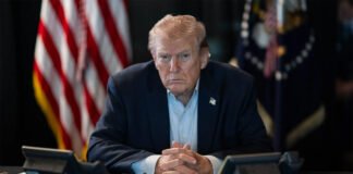 U.S. President Donald Trump speaking at the White House about Iran military warning during Middle East conflict
