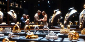 Gold and silver bars displayed in bullion market as precious metal prices rise amid global geopolitical tensions and increased safe-haven demand