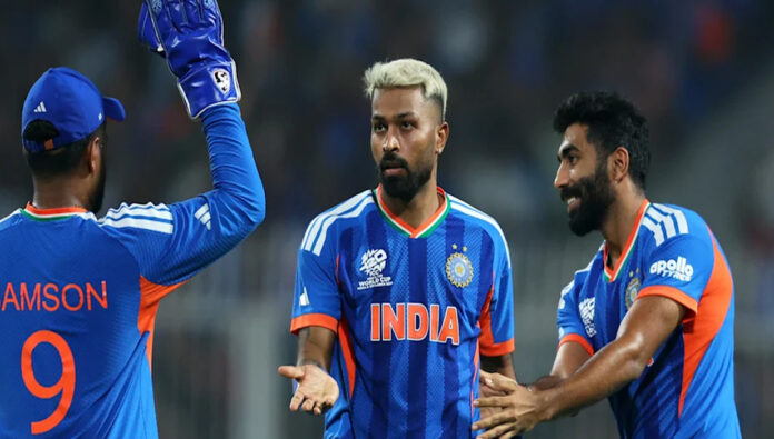 hardik-pandya-t20i-record-i Hardik Pandya batting during a T20 World Cup match as he approaches a major T20I record against England.
