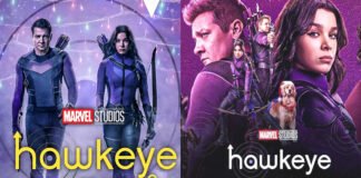 Jeremy Renner as Hawkeye holding a bow in Marvel Disney+ series