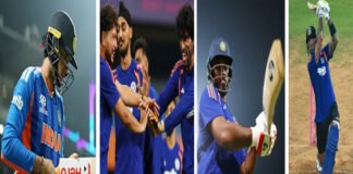 Indian cricket team players discussing strategy before the T20 World Cup 2026 semi-final against England.