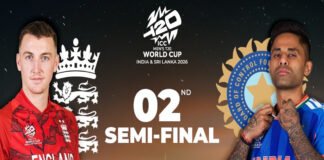 India vs England T20 World Cup semifinal at Wankhede Stadium with weather clouds symbolizing rain rule scenario
