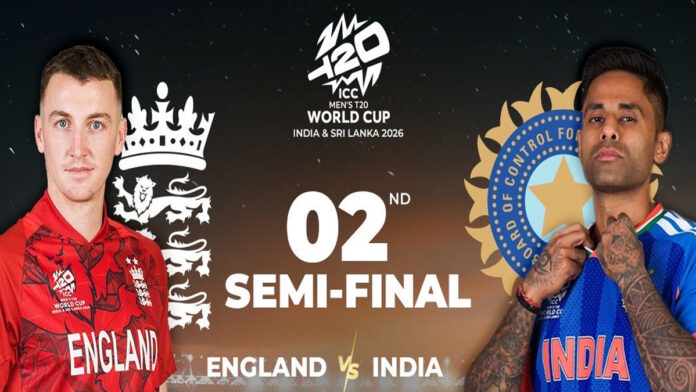 ind-vs-eng-semi-final-rain- India vs England T20 World Cup semifinal at Wankhede Stadium with weather clouds symbolizing rain rule scenario