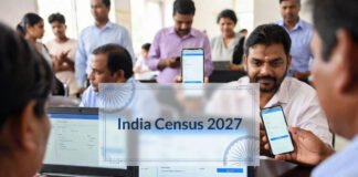 Indian citizens filling online census form on digital portal for Census 2027