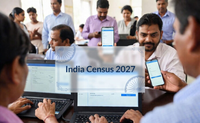 india-census-2027-digital-o Indian citizens filling online census form on digital portal for Census 2027