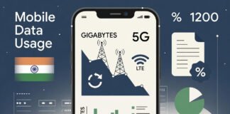 Mobile phone showing internet usage and data consumption as India studies possible mobile data tax
