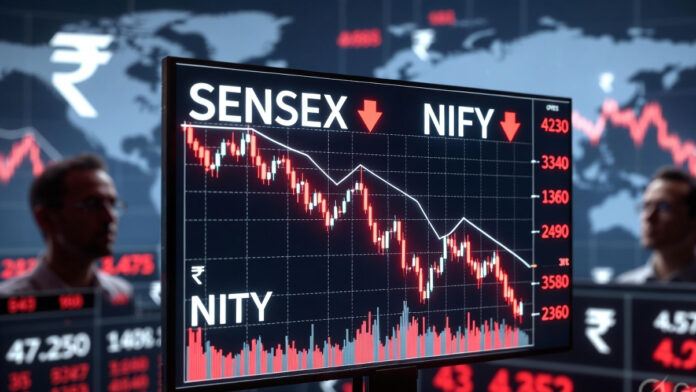 india-stock-market-sensex-n Indian stock market crash showing Sensex and Nifty falling sharply as rupee hits record low amid West Asia tensions