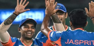 Indian cricket team celebrates reaching the T20 World Cup semifinal for the sixth time